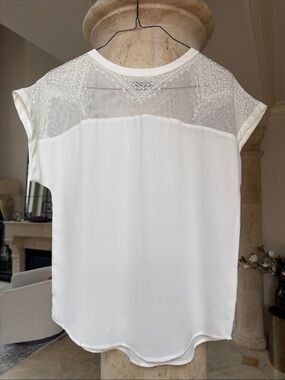 H&M White Cap-Sleeve Lace Yoke Blouse